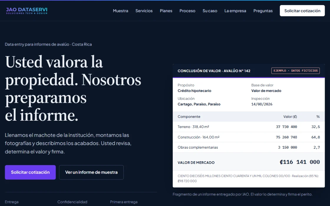 Sitio de JAO DataServi, versión 2 (después del rediseño)